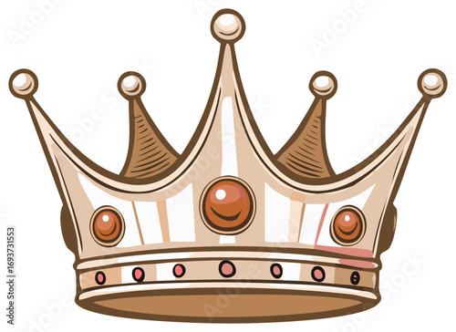 Illustrated royal golden crown with jewels for a king or queen