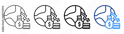 Global Recession Icon Different Style Outline Collection Set