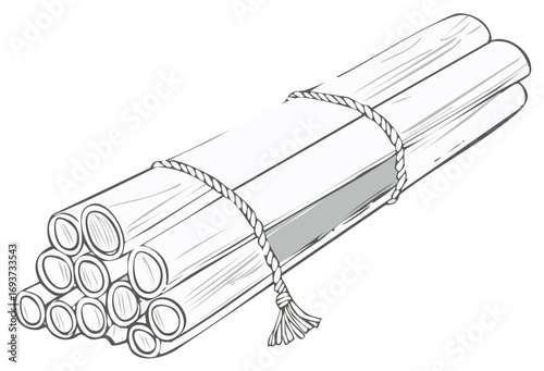 Bundle of Bamboo Sticks Tied with Rope, Natural Materials