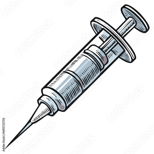 Medical Syringe Drawing with Needle for Vaccination or Healthcare Treatment Illustration