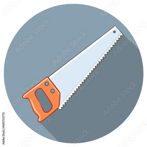 Hand Saw with Orange Handle Icon with Long Shadow Graphic