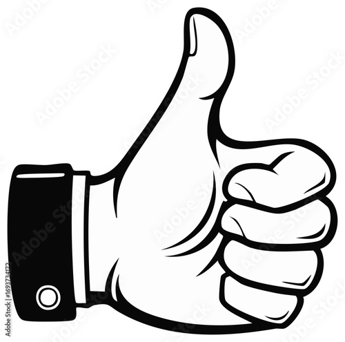 Stylized thumbs up gesture in black and white