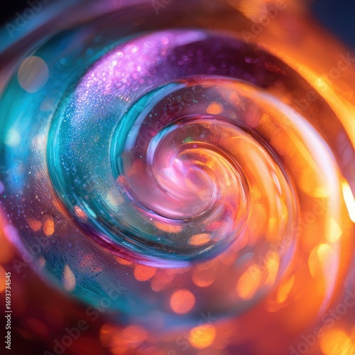 Vibrant Abstract Swirl with Glittering Bokeh Lights and Dynamic Liquid Colors