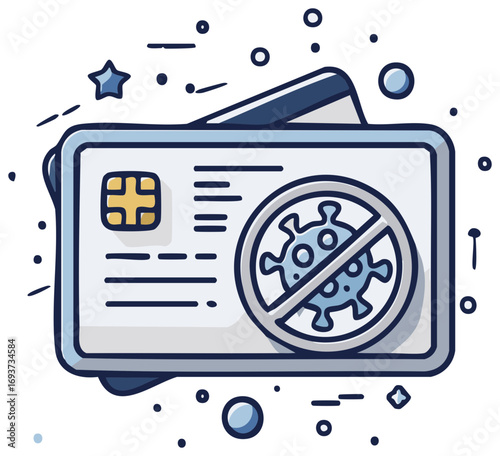 Illustrated Credit Cards with Canceled Virus for Finance after Pandemic