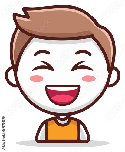 Joyful cartoon character of a young boy laughing happily with a big smile