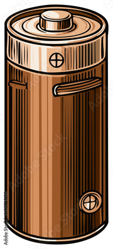 Generic brown alkaline battery cell providing portable electrical power source illustration