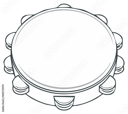 Tambourine Outline Illustration Musical Percussion Instrument Jingle Drum Sketch Drawing Graphic Design