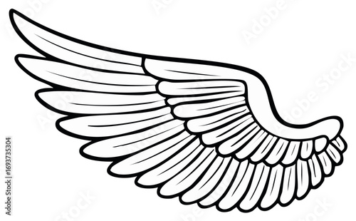 Single Wing Illustration Outline Angelic Feathered Element Vector Black and White Artwork Decoration Graphic Design