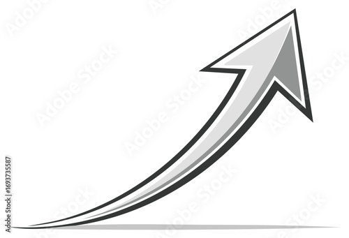 Graph arrow pointing upwards representing growth and progress with a curved trajectory