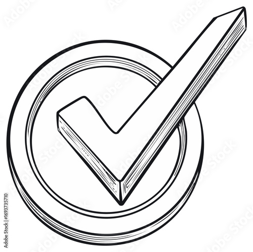 Check mark symbol within circle graphic illustration. Approved icon, tick mark, and checkmark sign.