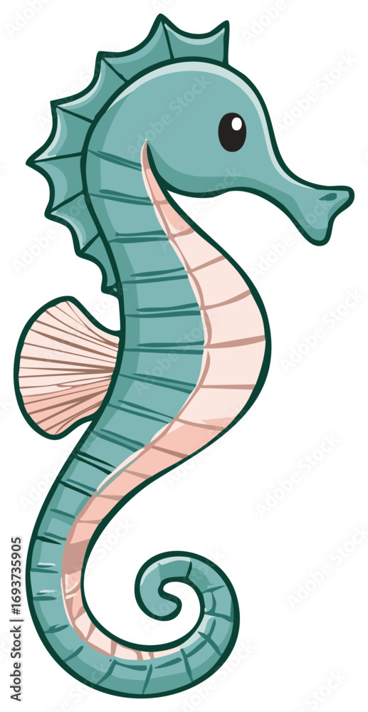 Naklejka premium Vibrant teal cartoon seahorse illustration cheerful marine animal character