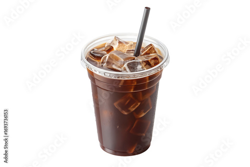Refreshing iced coffee in a plastic cup with a straw isolated on transparent background, a perfect summer beverage