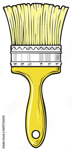 Bright yellow paint brush illustration for artistic and home renovation projects