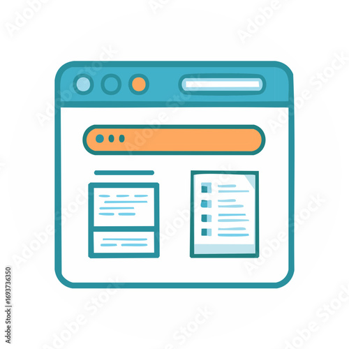 Stylized digital interface design with content blocks and navigation elements