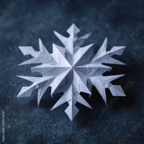 White Paper Snowflake on Dark Textured Background