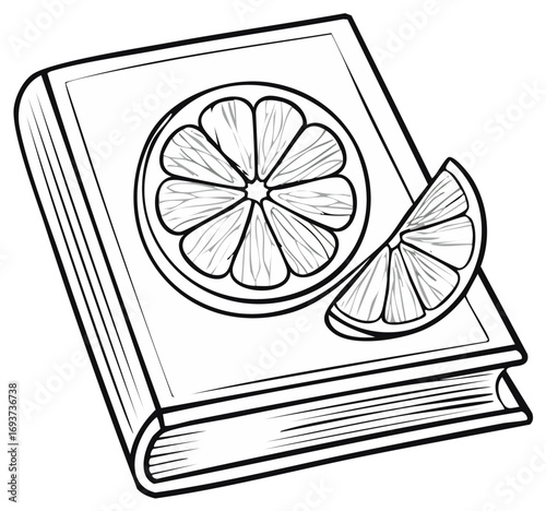 Book with Orange Slice Illustration and Cut Orange Slice Accent