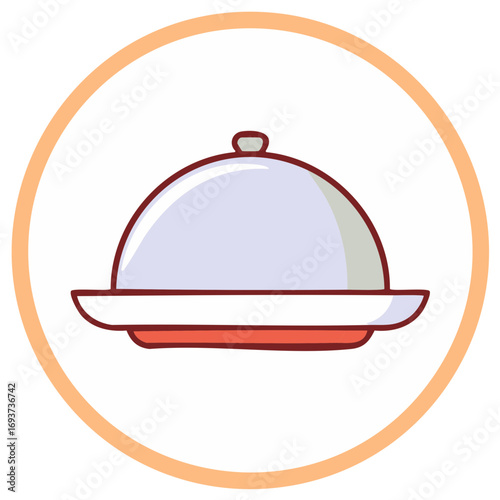 Cartoon serving dish with lid on plate in a circle