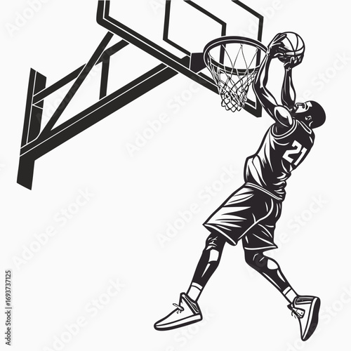Dynamic basketball dunk silhouette vector graphic for sports and athletic designs