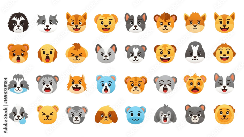 Obraz premium Animal Emoticons Vector Set | Birds, Mammals, Reptiles Emoji Icons Collection