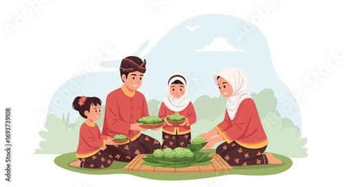 Traditional Asian Family Preparing Festive Food Outdoors. Cultural Holiday Celebration & Togetherness.
