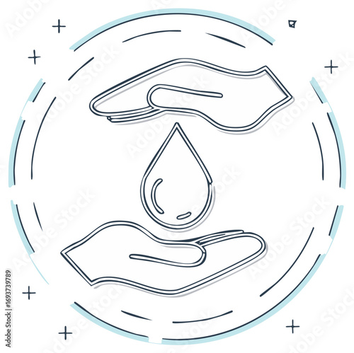 Water Drop Icon Held in Two Hands Drawing Symbolizes Clean Fresh Water