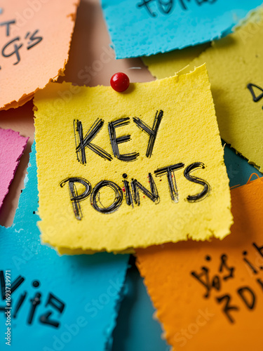 KEY POINTS inscription written on on colorful sticker note, business concept.
