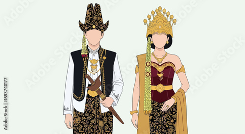 Traditional Javanese Couple in Elaborate Cultural Attire Illustration