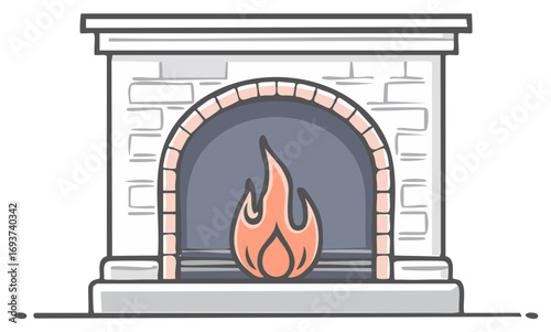 Cozy Fireplace with Fire Illustration Decorative Hearth Fire Warmth Home Interior Winter Season Concept