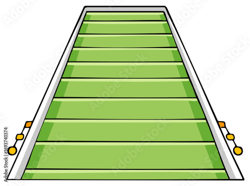 Simple cartoon drawing of a green training agility ladder with yellow markers