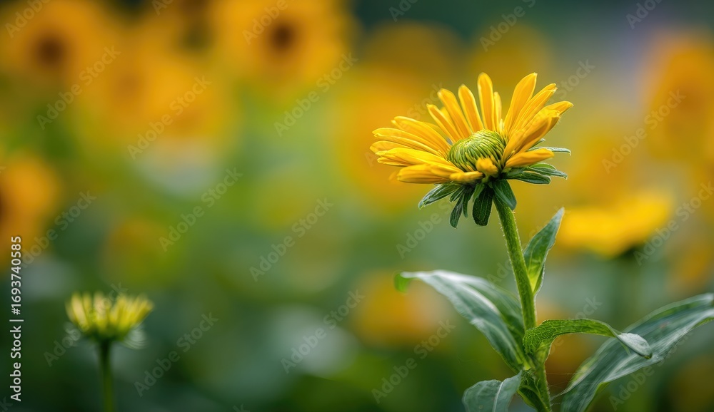Obraz premium Yellow flower in garden setting