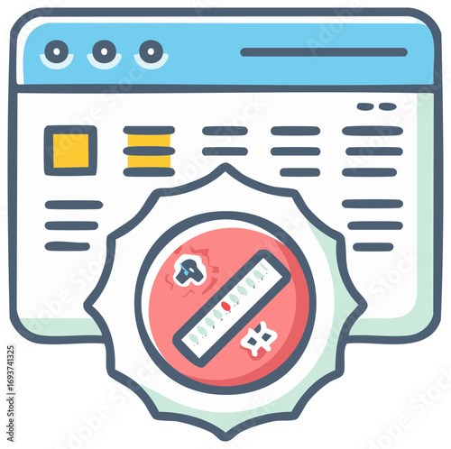 Blocked Content Warning Sign on Browser Window with Bug Icons