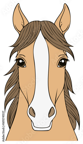 Cartoon Horse Face Portrait Domestic Animal Equine Head With Mane