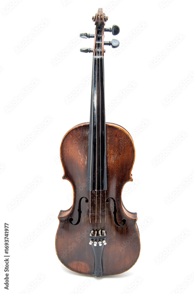 Obraz premium Violin and bow on white background