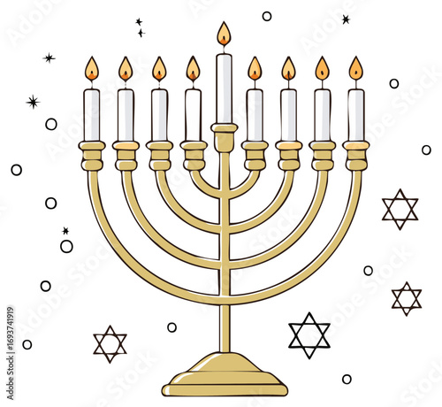 Hanukkah Menorah Illustration with Candles and Stars