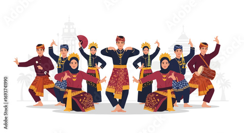 Vibrant Southeast Asian Traditional Dance Group Performing in Elaborate Cultural Attire