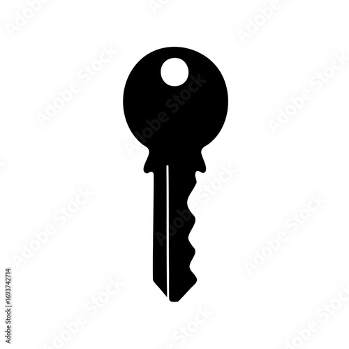 Black silhouette image depicting a standard key on a white background