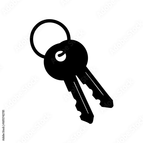 Minimalistic black and white vector illustration of two keys with ring