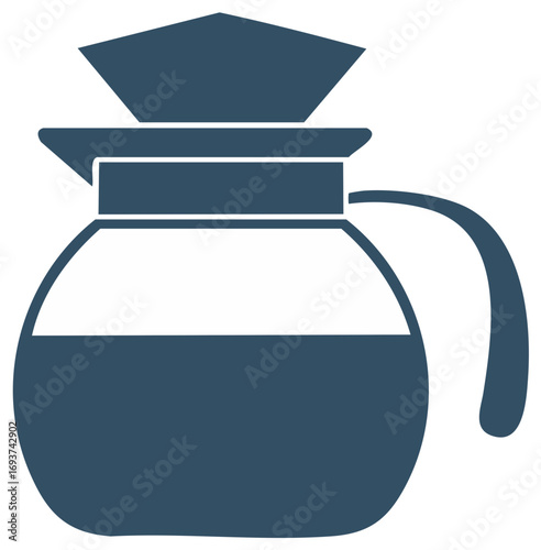 Simple flat illustration of a glass coffee pot with dark blue liquid