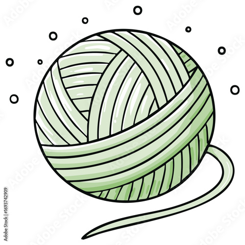 Hand drawn whimsical light green yarn ball for knitting crochet and crafting hobbies