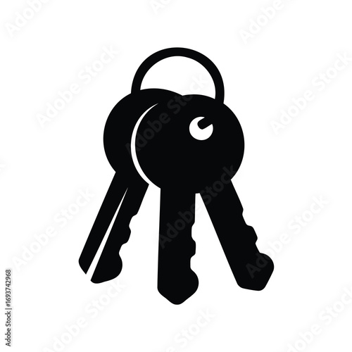 Three keys on a ring in black silhouette security concept