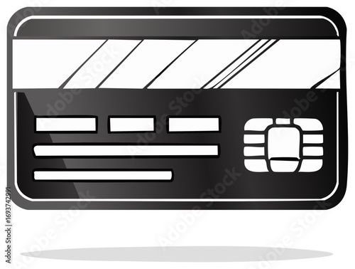 Simplified black plastic credit card design with chip and magnetic stripe element