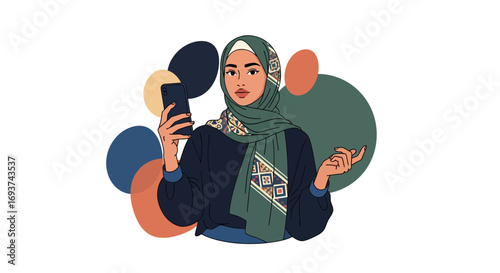 Modern Muslim Woman in Hijab with Smartphone for Social Media & Content Creation