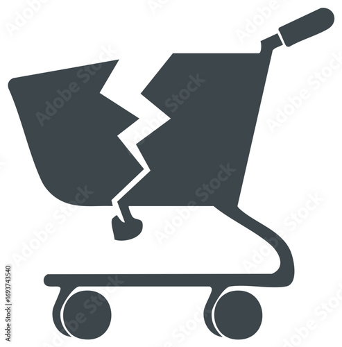 Broken Shopping Cart Icon, Concept of Business Failure and Financial Problems