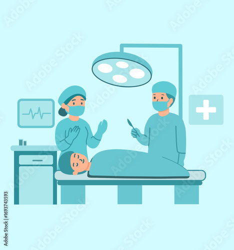 There are nurses and doctors in the Surgery Operation Room Vector