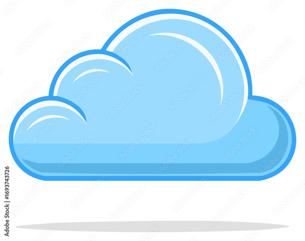Fototapeta premium Stylized blue cloud icon in flat cartoon style, symbol for weather or cloud computing.