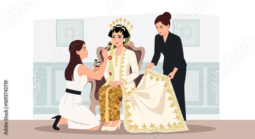 Traditional Javanese Bride Preparation: Makeup and Dressing for Wedding Ceremony