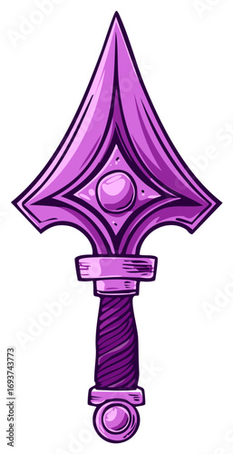Fantasy purple spear weapon with gemstone in a stylized drawing