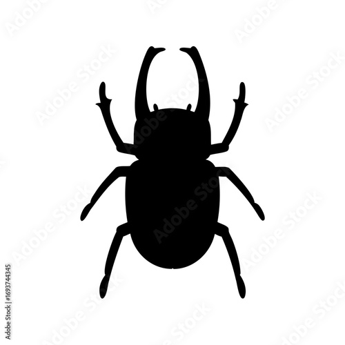 Silhouette of a stag beetle with large mandibles and prominent legs