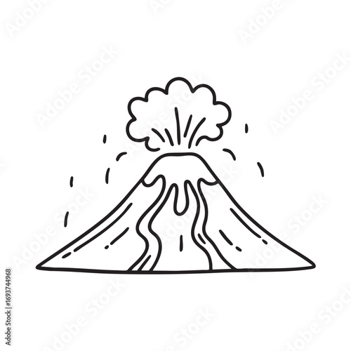 A volcano erupting with lava flowing down its slope