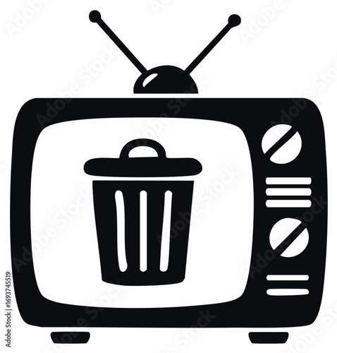 Vintage Television Set Icon Displaying Recycle Bin Symbol for Digital Deletion Concept